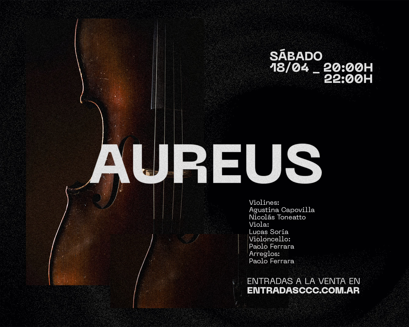 [Música en Contraviento] Cuarteto Aureus, doble función el sábado 18 de abril a las 20 y a las 22. Preventa de entradas.
